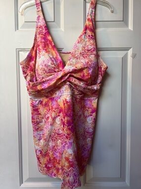 Swimsuits For All Pink Orange Watercolor Tankini Dress